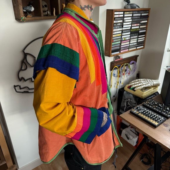 Vintage 80s Unique Wearable Art Rainbow Nu Age Crew Indonesian Jacket ~ Size M - Picture 3 of 9